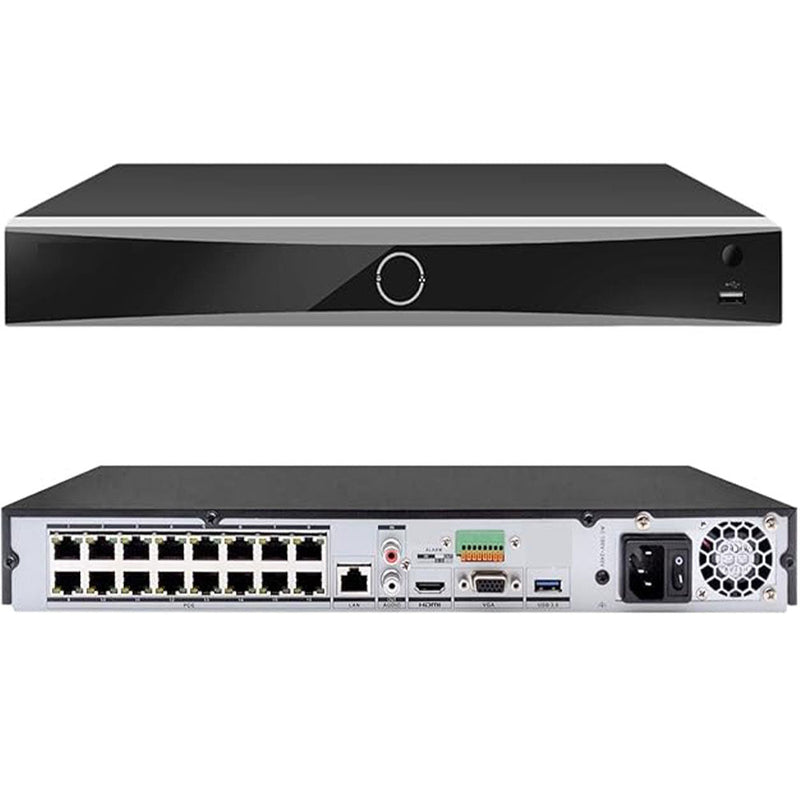 Hikvision DS-7616NXI-K2/16P 16-channel PoE NVR network video recorder, angled view