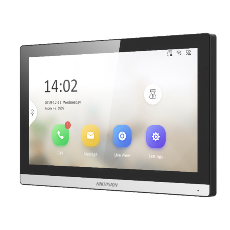Hikvision DS-KH6350-WTE1 video intercom indoor monitor, side and mounting detail