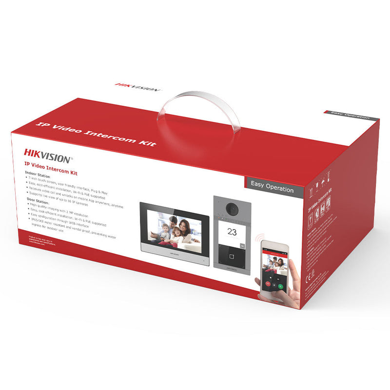 Hikvision DS-KIS604-P complete IP video intercom kit, angled view